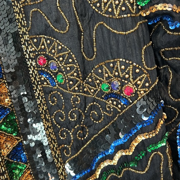 Nikhil Collection Luxury 100% Silk Sequined/Beaded Jacket - Size Large - Picture 5 of 9